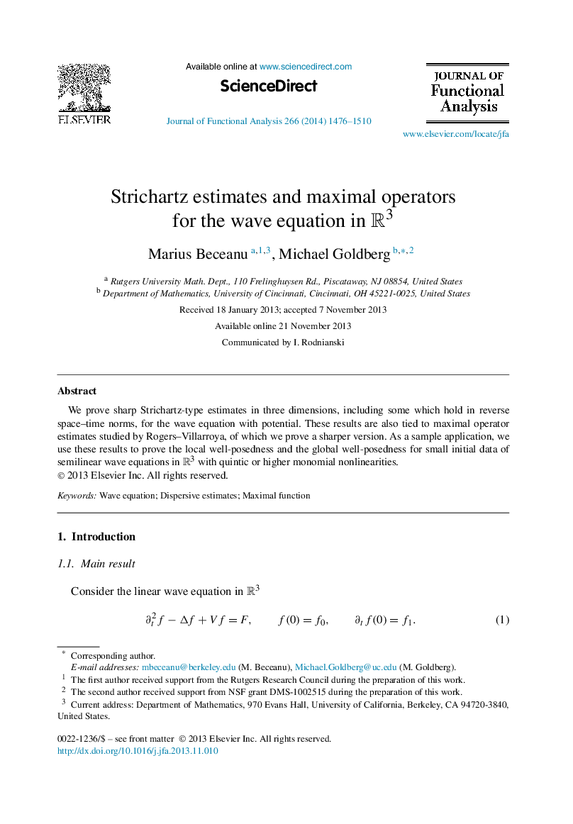 Strichartz estimates and maximal operators for the wave equation in R3R3