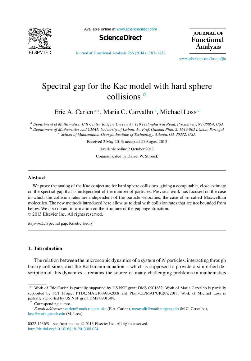 Spectral gap for the Kac model with hard sphere collisions