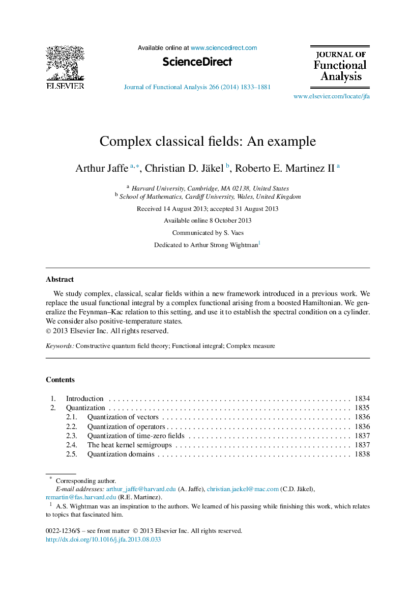 Complex classical fields: An example