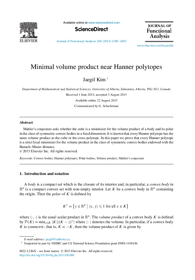 Minimal volume product near Hanner polytopes