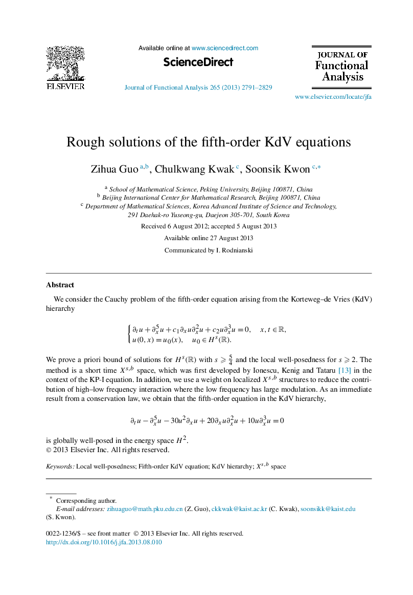 Rough solutions of the fifth-order KdV equations
