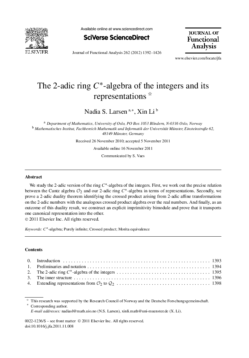 The 2-adic ring C⁎-algebra of the integers and its representations 