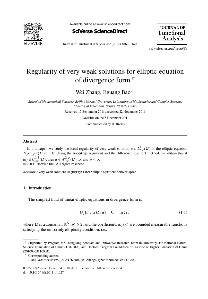 Regularity of very weak solutions for elliptic equation of divergence form 