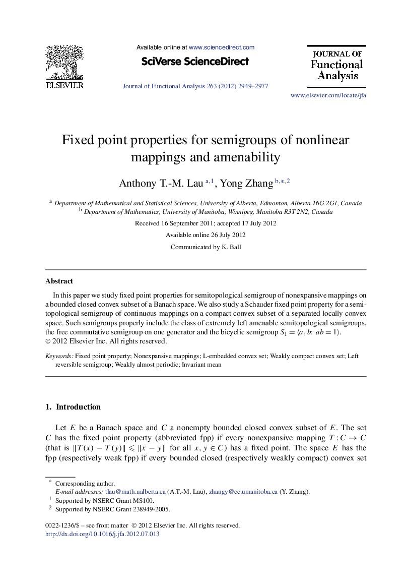 Fixed point properties for semigroups of nonlinear mappings and amenability