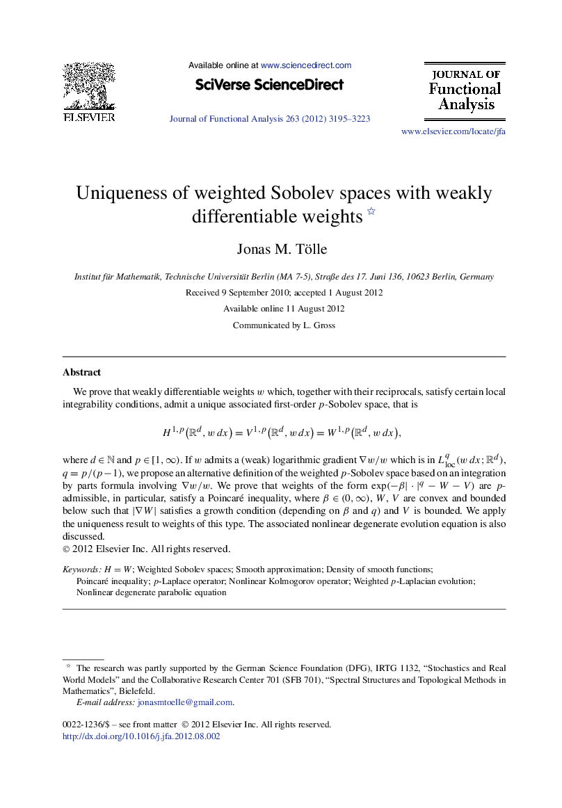 Uniqueness of weighted Sobolev spaces with weakly differentiable weights