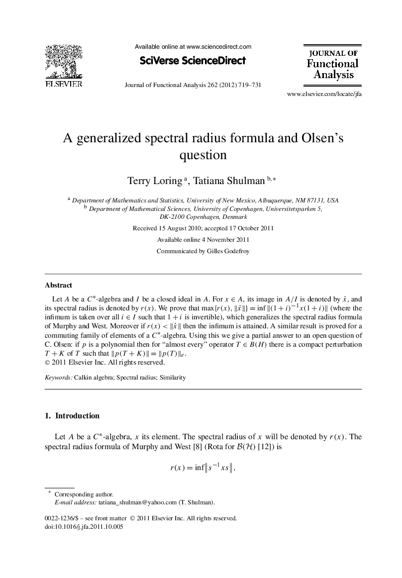 A generalized spectral radius formula and Olsenʼs question