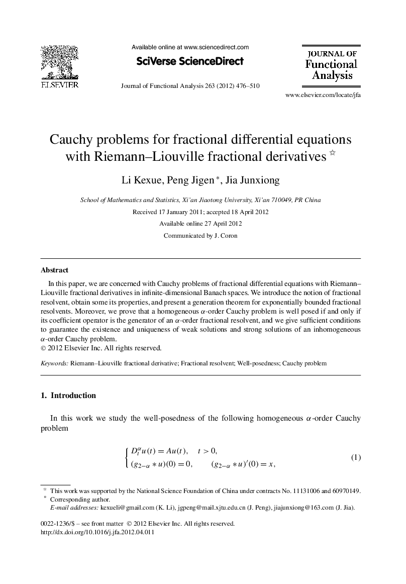 Cauchy problems for fractional differential equations with Riemann–Liouville fractional derivatives 