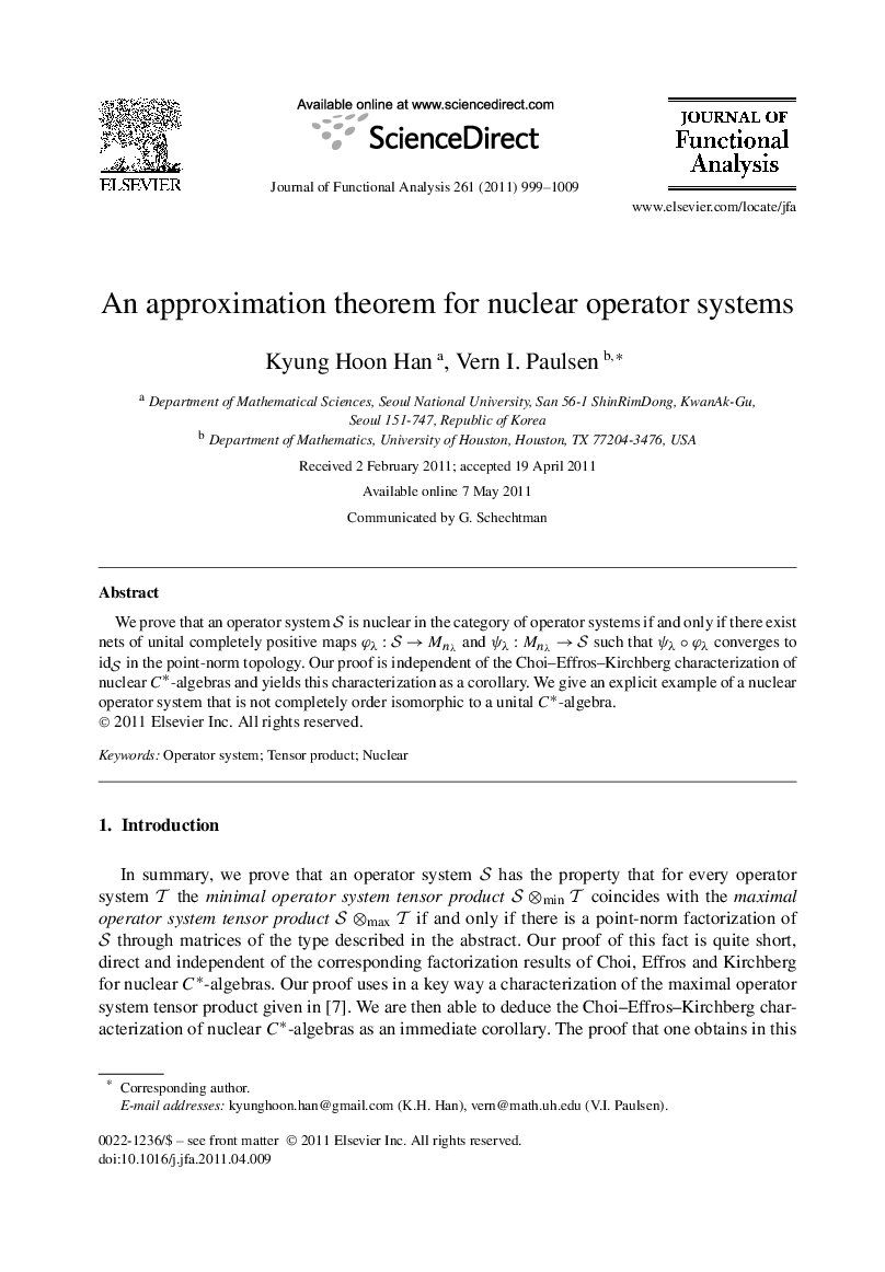 An approximation theorem for nuclear operator systems