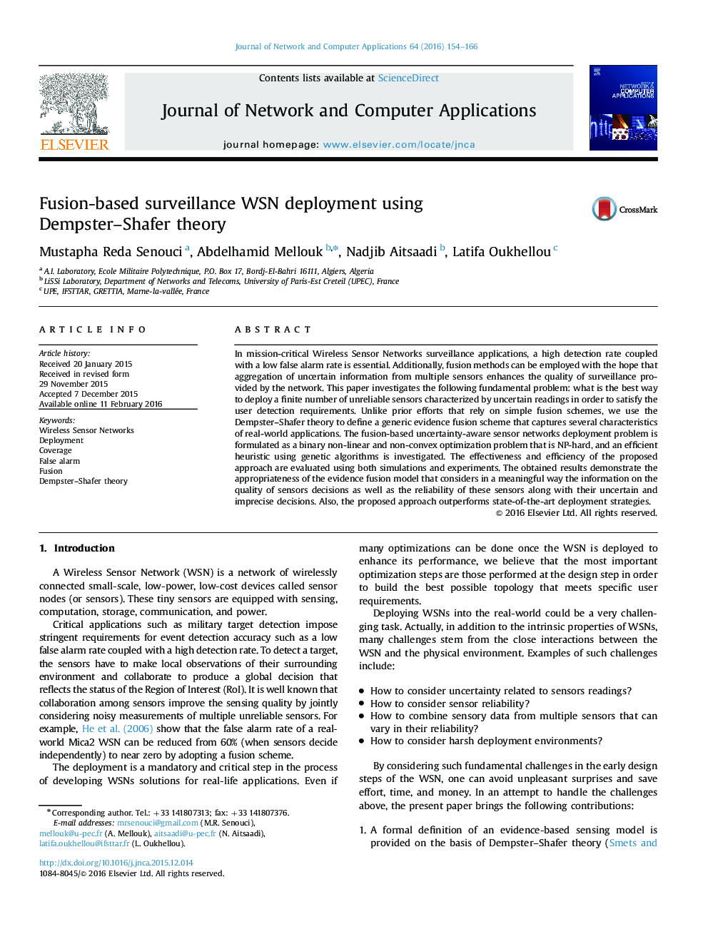 Fusion-based surveillance WSN deployment using Dempster–Shafer theory
