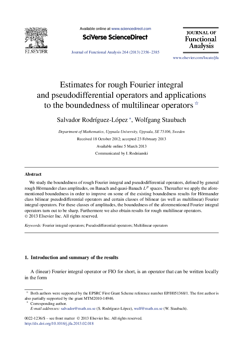 Estimates for rough Fourier integral and pseudodifferential operators and applications to the boundedness of multilinear operators 