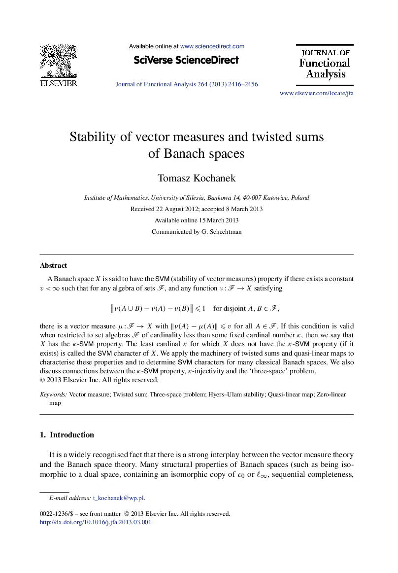 Stability of vector measures and twisted sums of Banach spaces