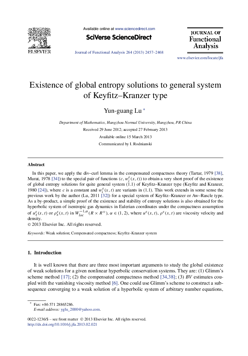 Existence of global entropy solutions to general system of Keyfitz–Kranzer type