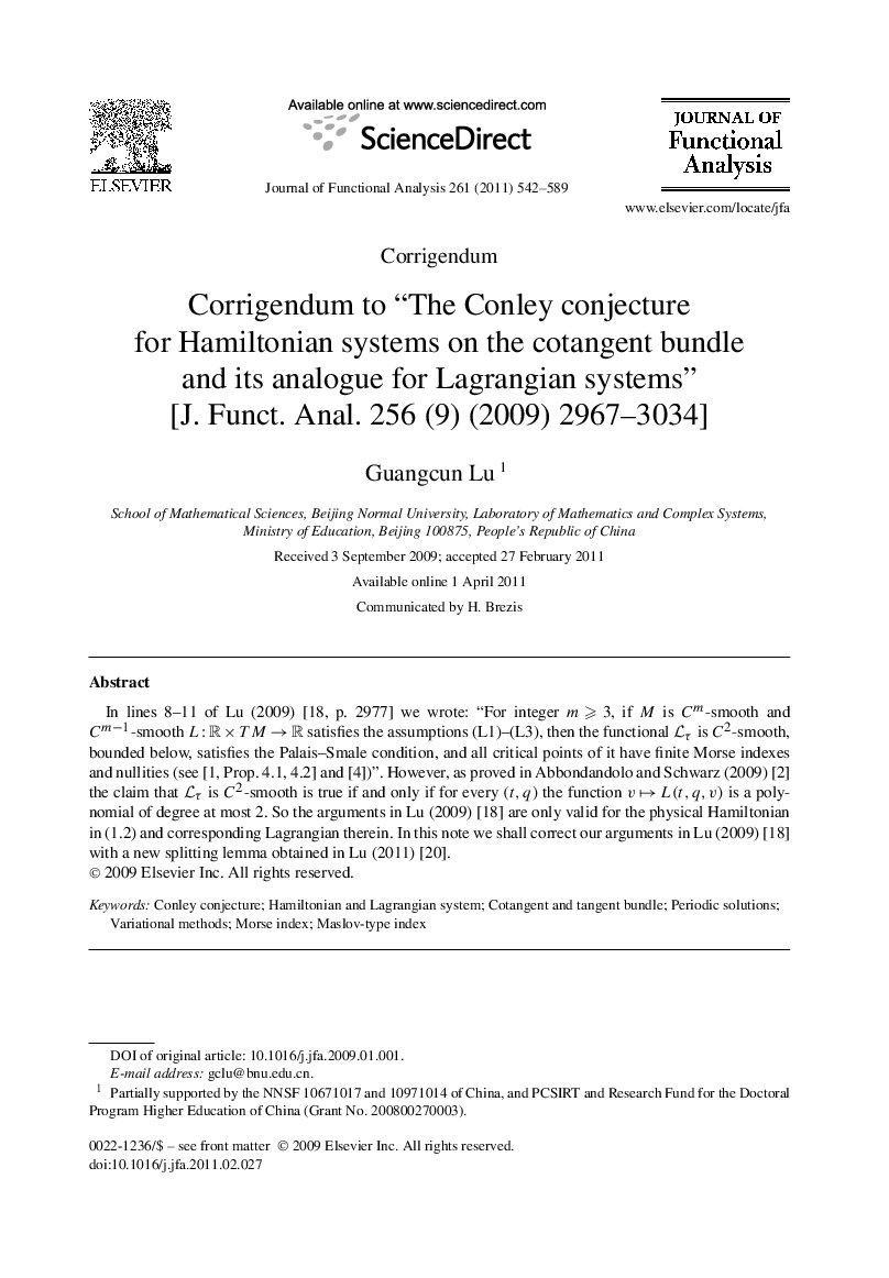 Corrigendum to “The Conley conjecture for Hamiltonian systems on the cotangent bundle and its analogue for Lagrangian systems” [J. Funct. Anal. 256 (9) (2009) 2967–3034]