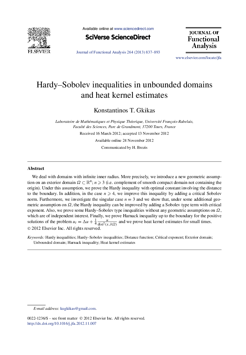 Hardy–Sobolev inequalities in unbounded domains and heat kernel estimates