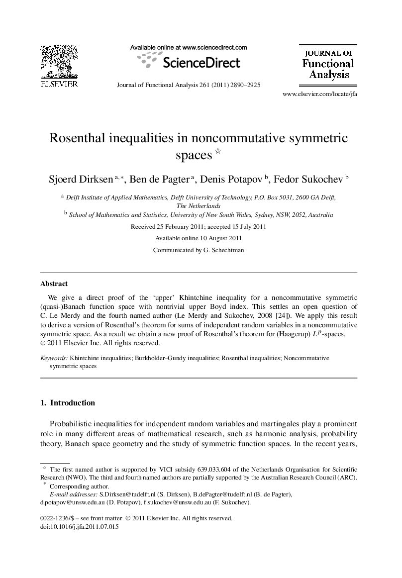 Rosenthal inequalities in noncommutative symmetric spaces 