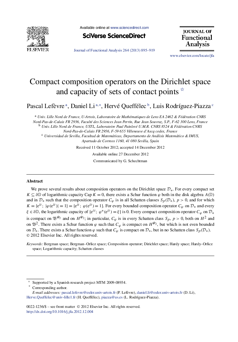 Compact composition operators on the Dirichlet space and capacity of sets of contact points 