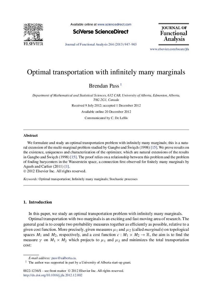 Optimal transportation with infinitely many marginals