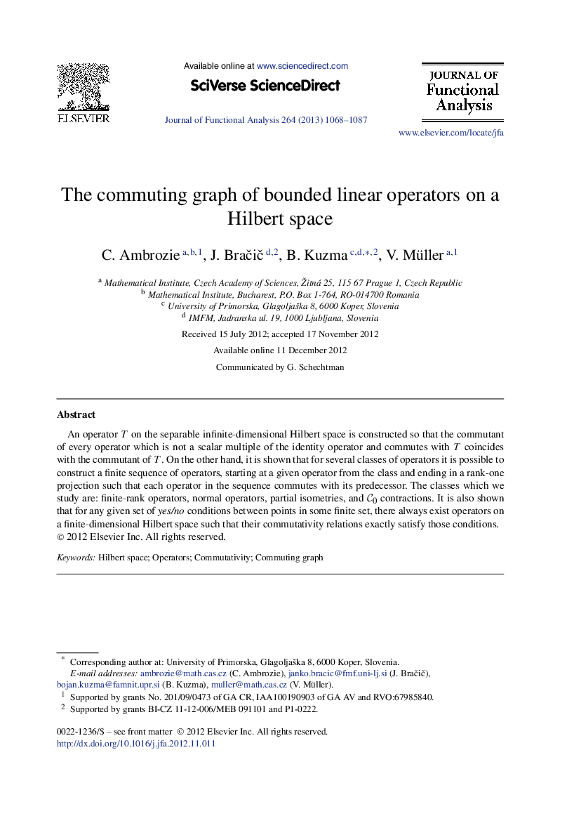 The commuting graph of bounded linear operators on a Hilbert space