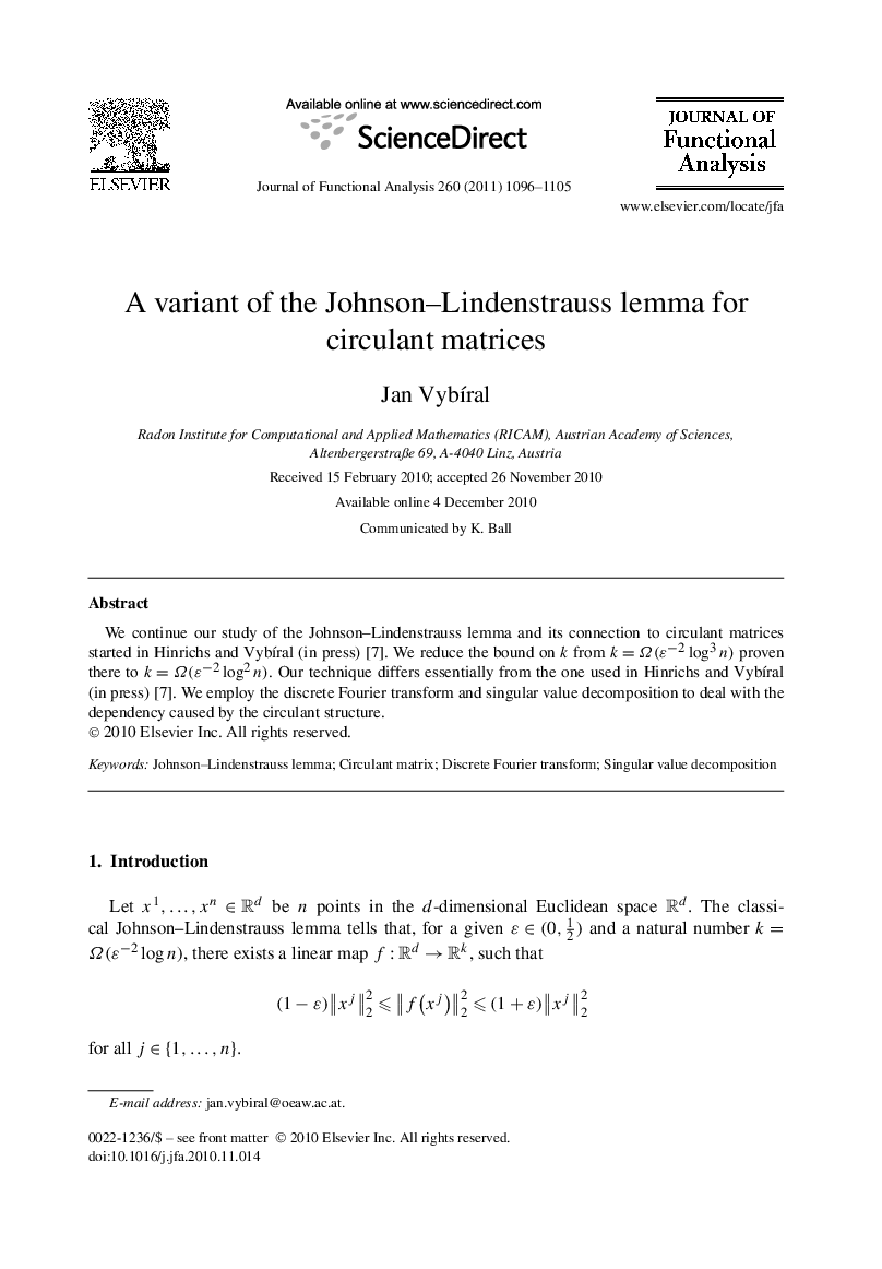 A variant of the Johnson–Lindenstrauss lemma for circulant matrices