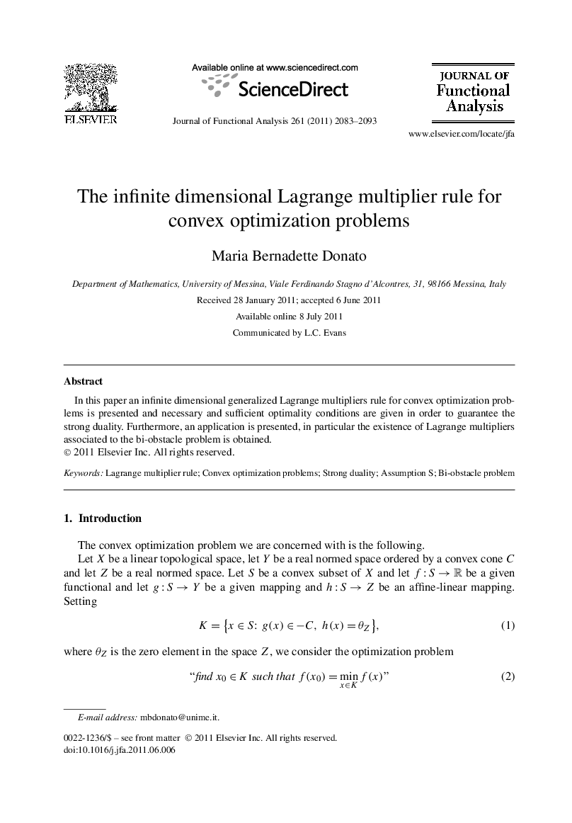 The infinite dimensional Lagrange multiplier rule for convex optimization problems