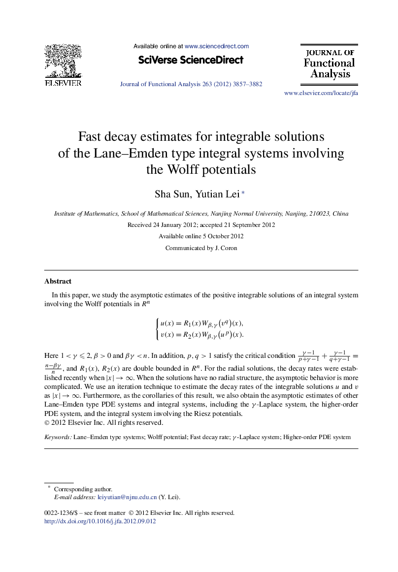 Fast decay estimates for integrable solutions of the Lane-Emden type integral systems involving the Wolff potentials