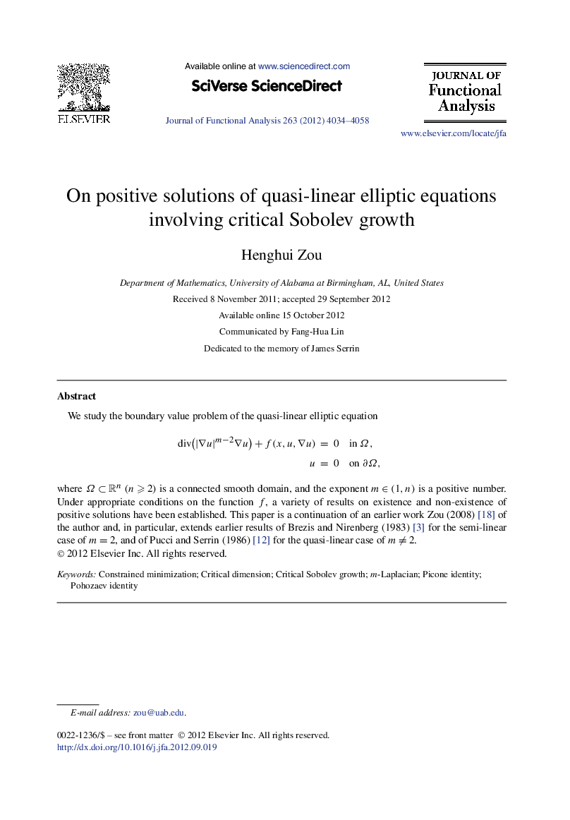 On positive solutions of quasi-linear elliptic equations involving critical Sobolev growth