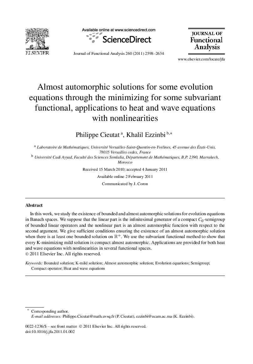 Almost automorphic solutions for some evolution equations through the minimizing for some subvariant functional, applications to heat and wave equations with nonlinearities