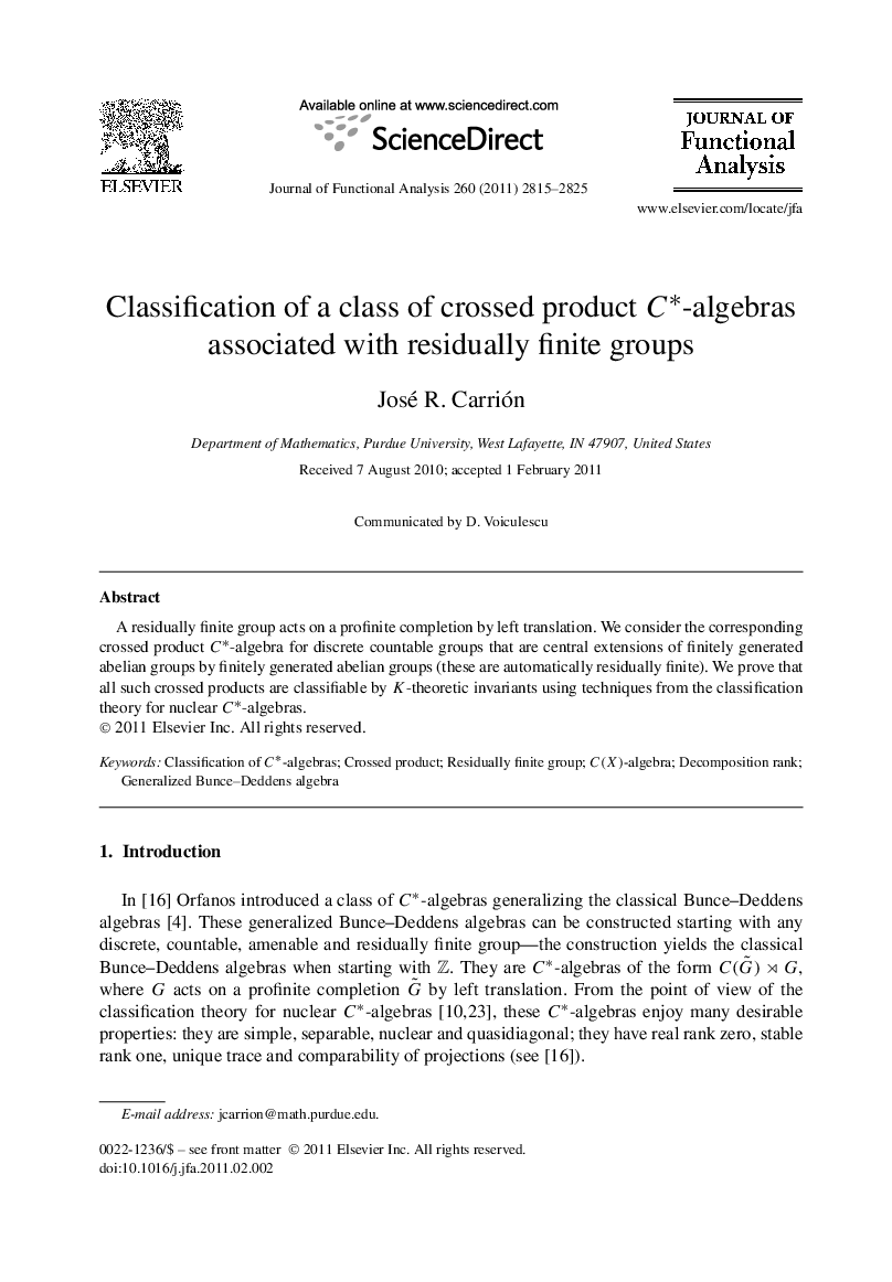 Classification of a class of crossed product C⁎-algebras associated with residually finite groups