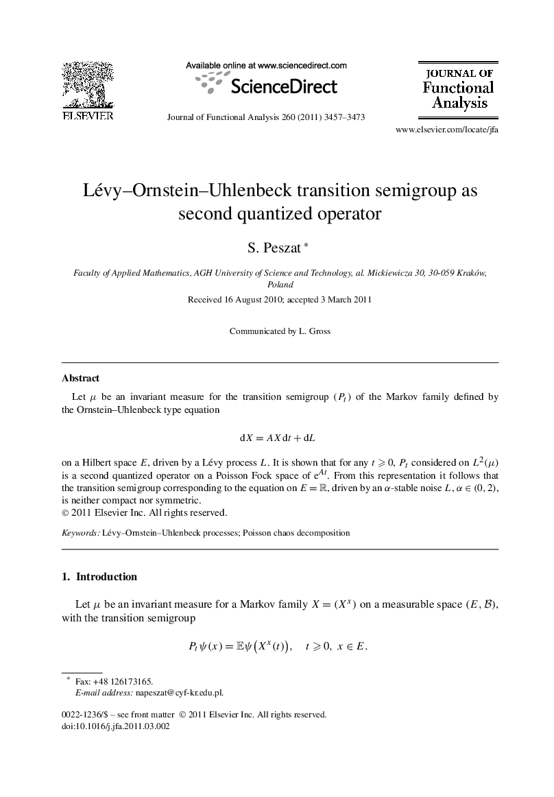 Lévy–Ornstein–Uhlenbeck transition semigroup as second quantized operator