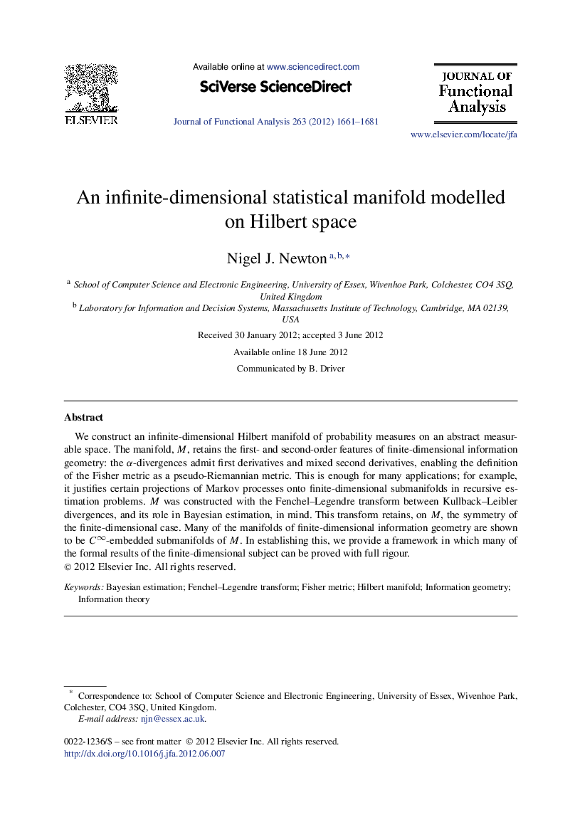 An infinite-dimensional statistical manifold modelled on Hilbert space