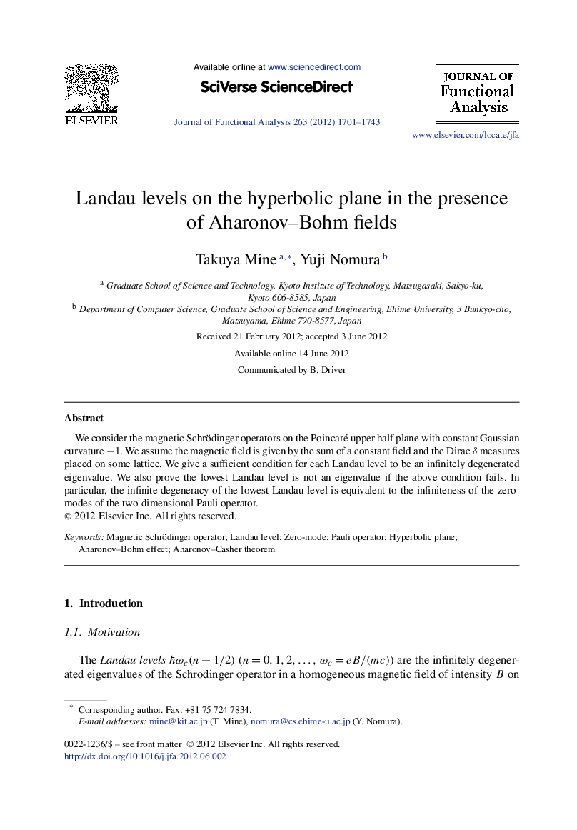 Landau levels on the hyperbolic plane in the presence of Aharonov–Bohm fields