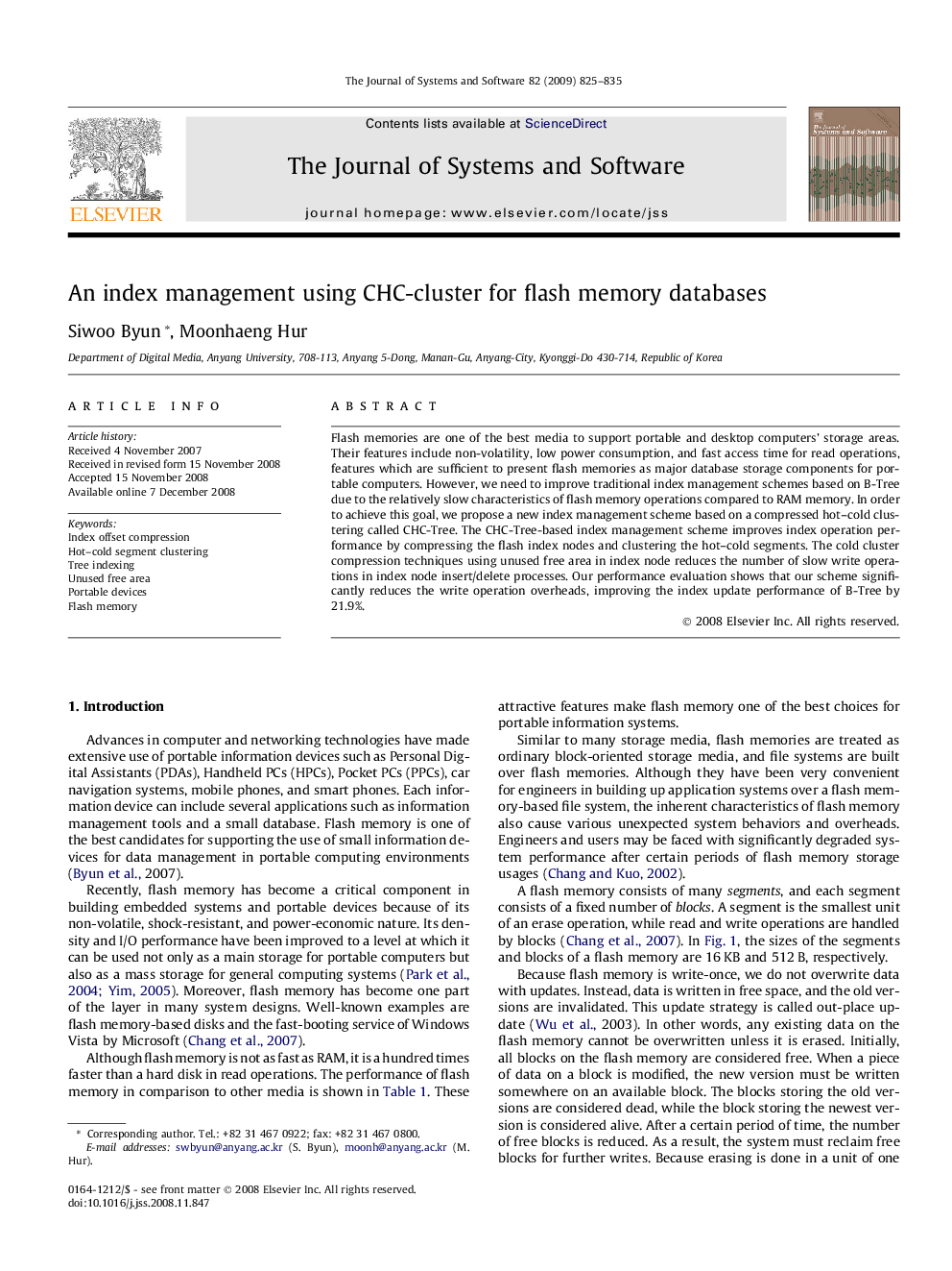 An index management using CHC-cluster for flash memory databases