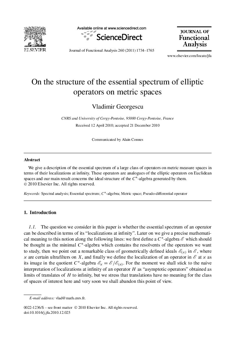 On the structure of the essential spectrum of elliptic operators on metric spaces