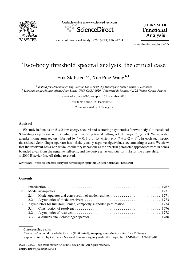 Two-body threshold spectral analysis, the critical case