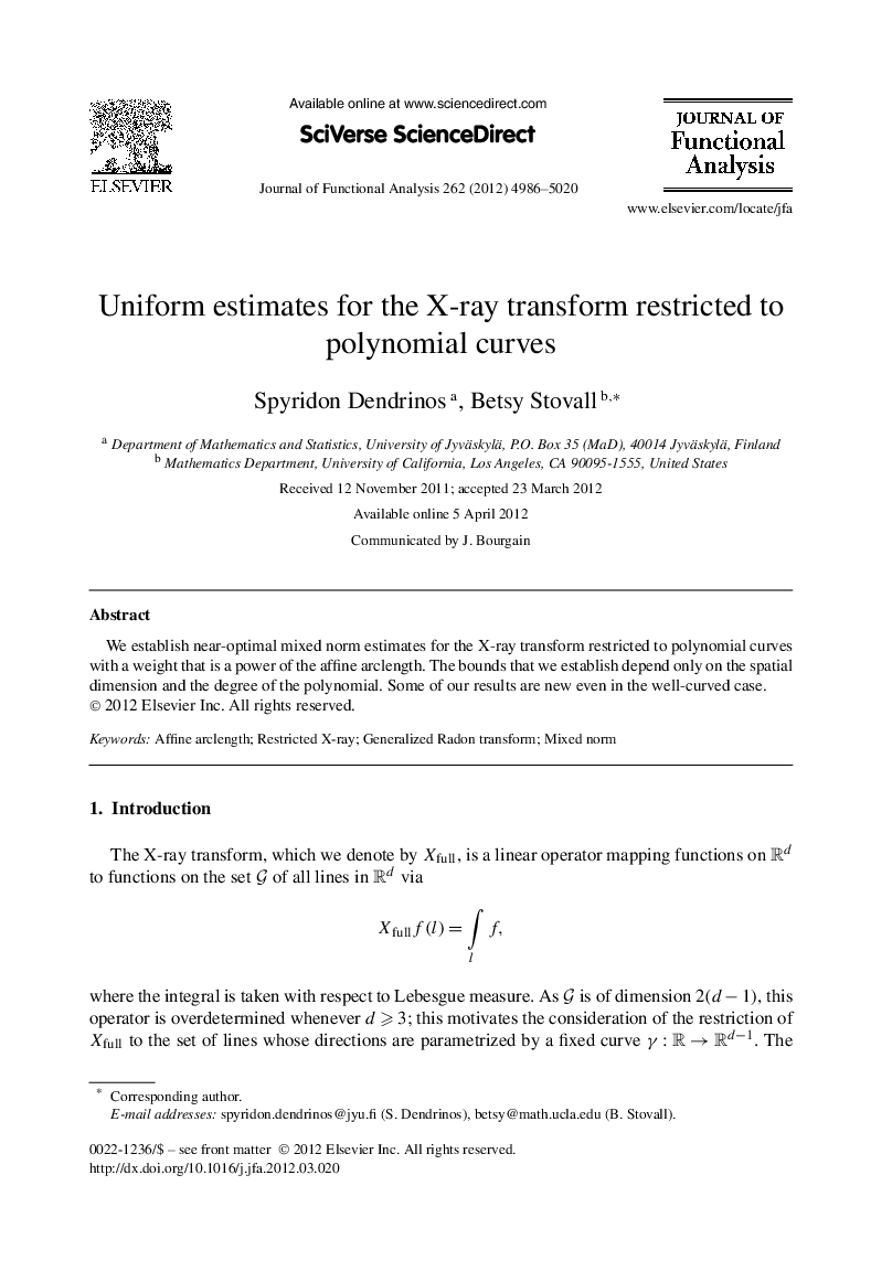 Uniform estimates for the X-ray transform restricted to polynomial curves