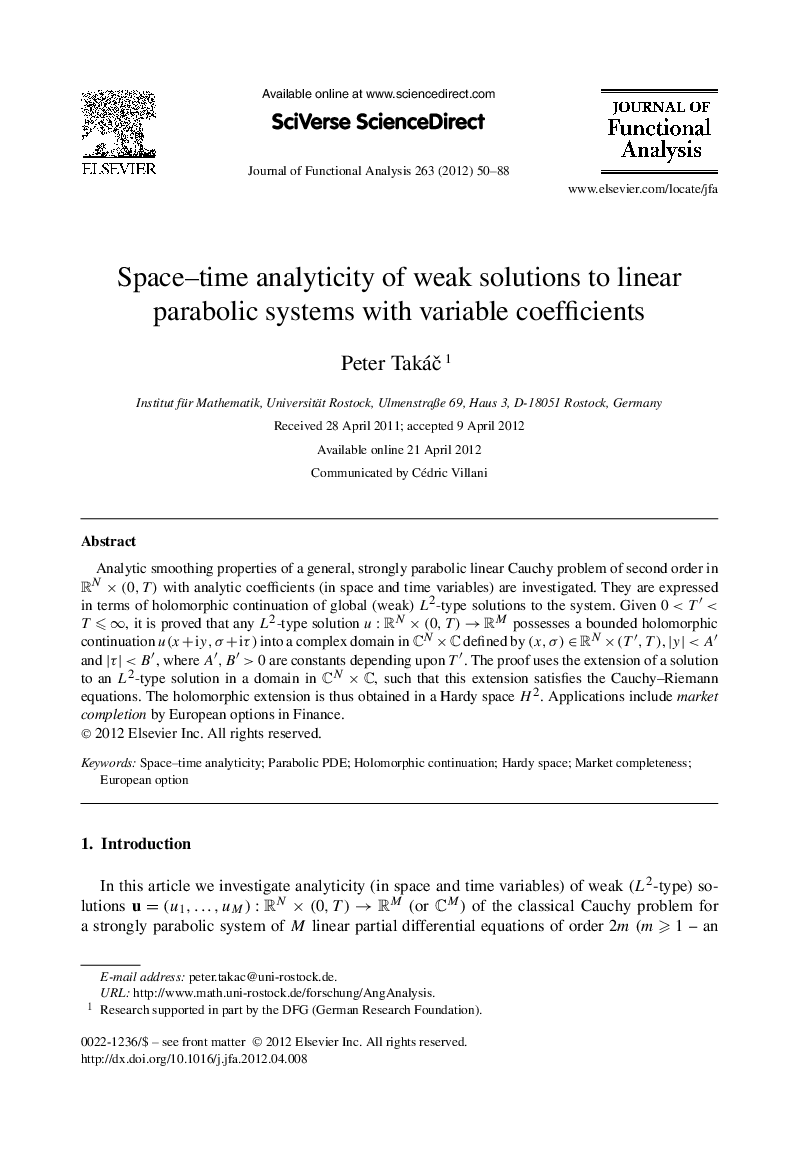 Space–time analyticity of weak solutions to linear parabolic systems with variable coefficients