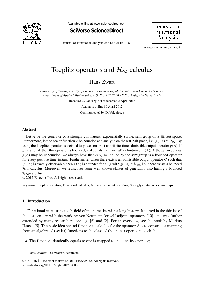 Toeplitz operators and H∞ calculus