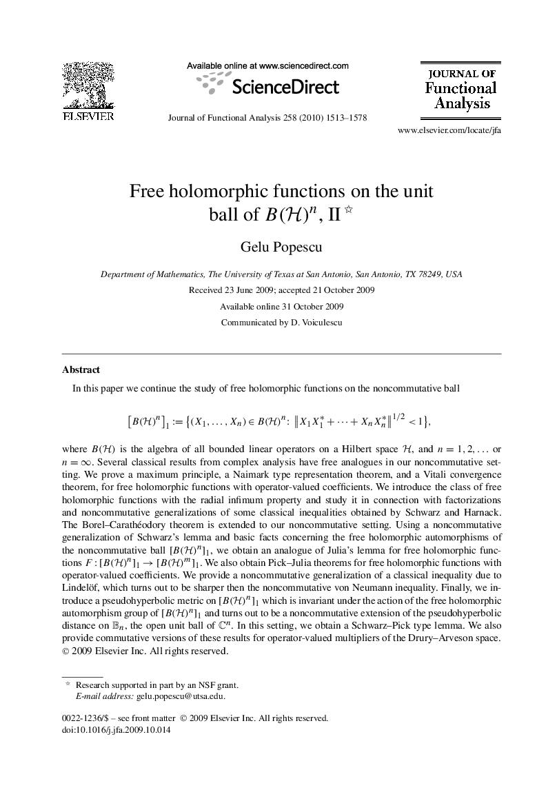 Free holomorphic functions on the unit ball of Bn(H)B(H)n, II 