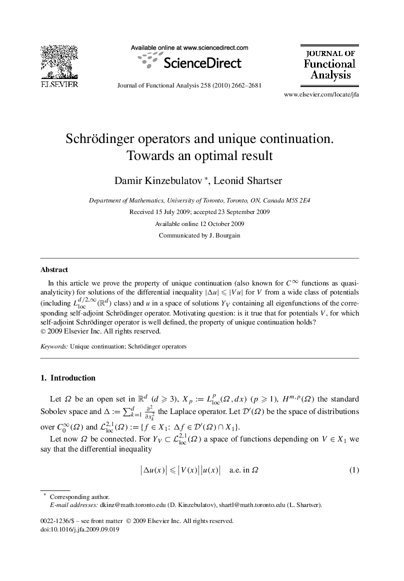 Schrödinger operators and unique continuation. Towards an optimal result