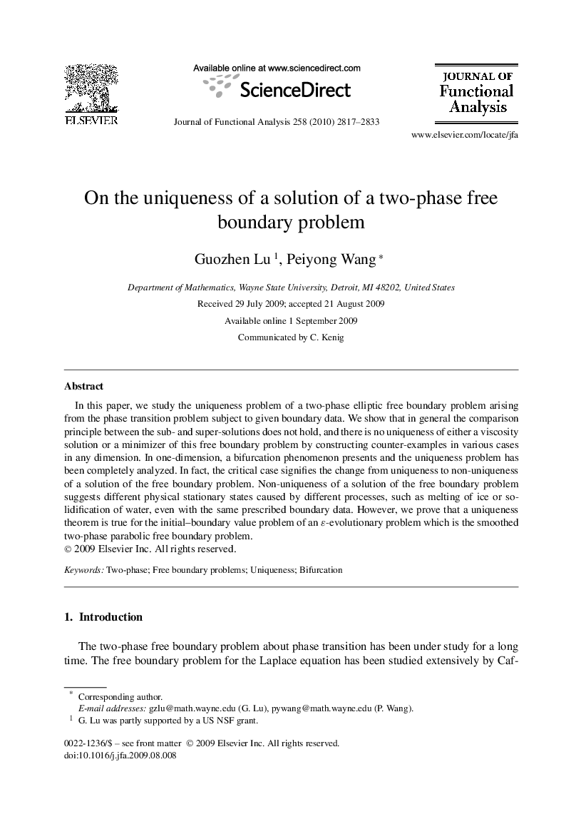 On the uniqueness of a solution of a two-phase free boundary problem