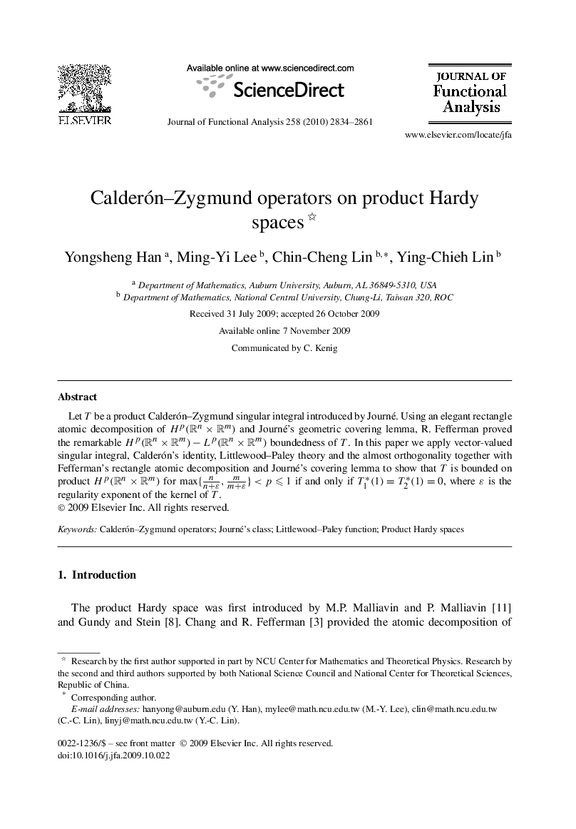 Calderón–Zygmund operators on product Hardy spaces 