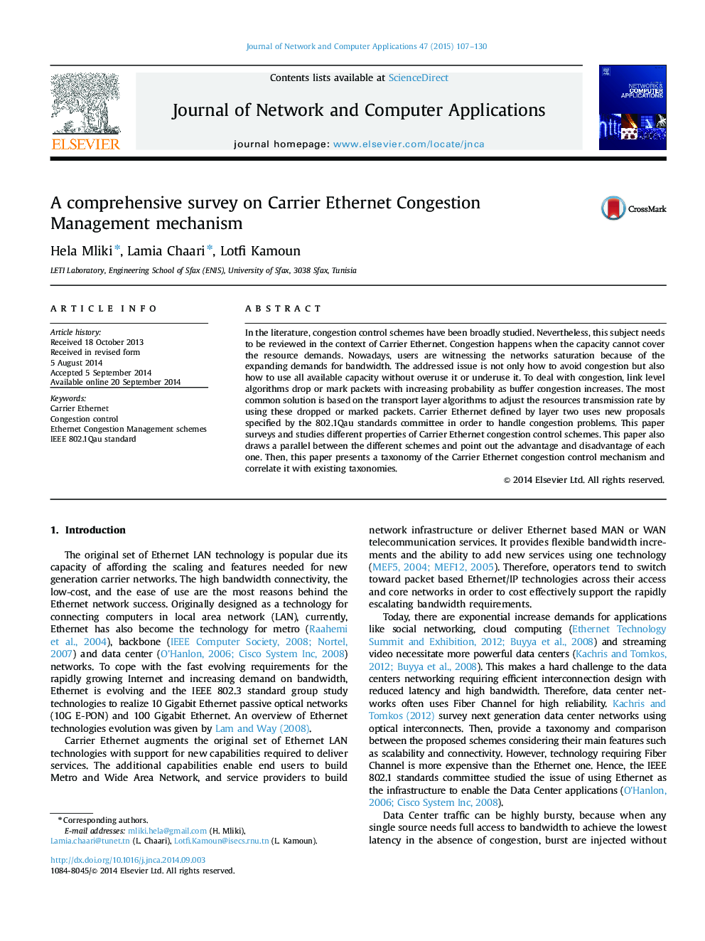 A comprehensive survey on Carrier Ethernet Congestion Management mechanism