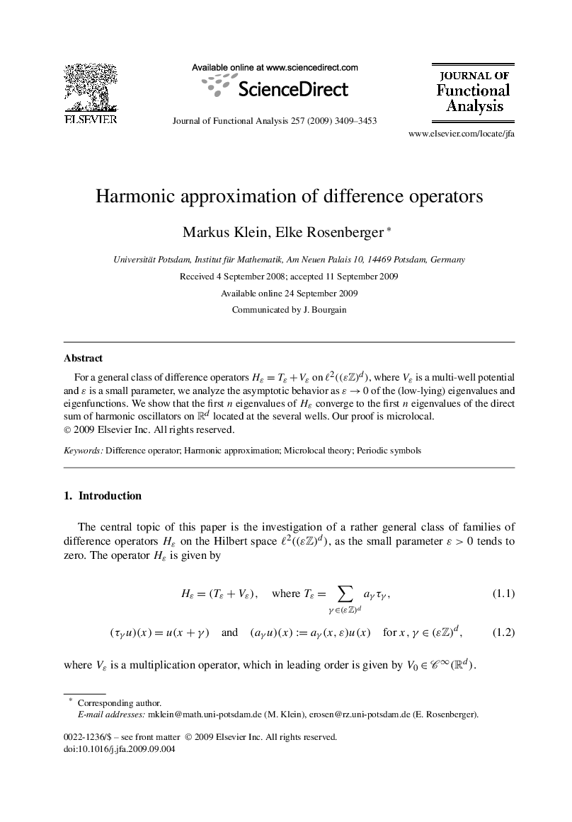 Harmonic approximation of difference operators