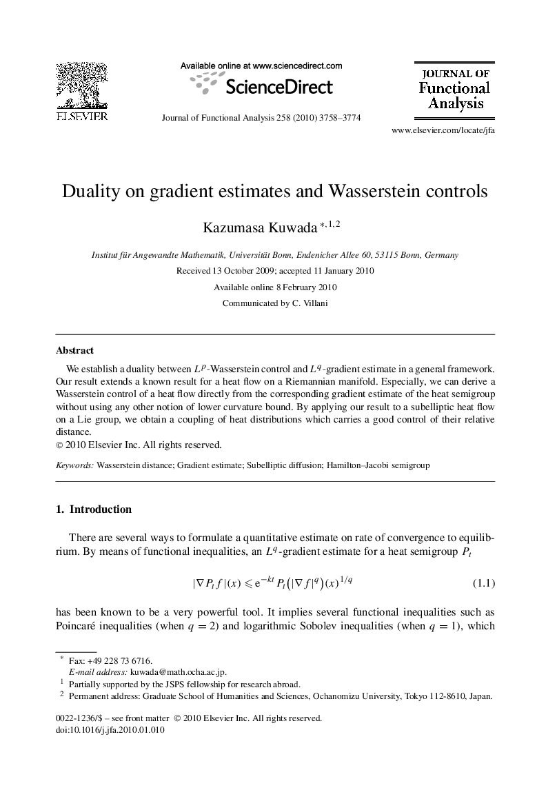 Duality on gradient estimates and Wasserstein controls