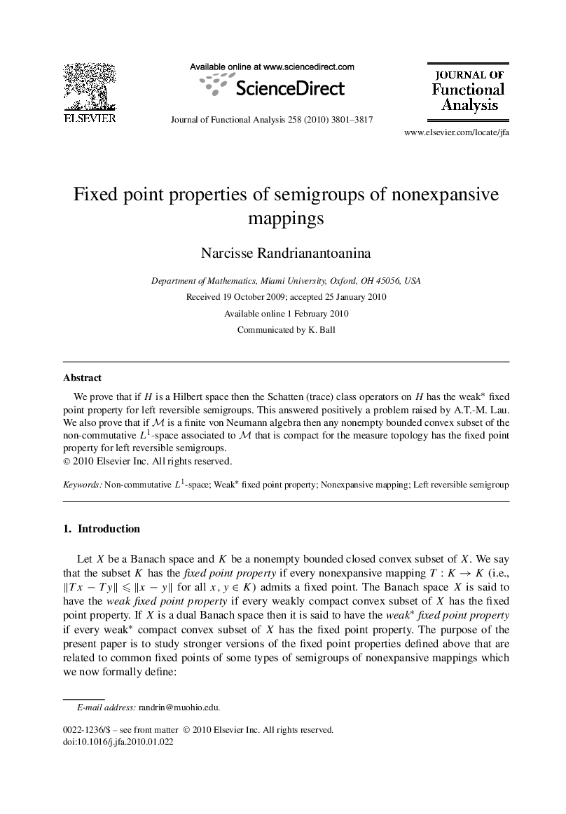 Fixed point properties of semigroups of nonexpansive mappings