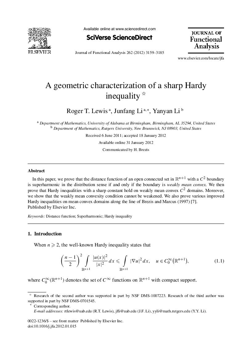 A geometric characterization of a sharp Hardy inequality 