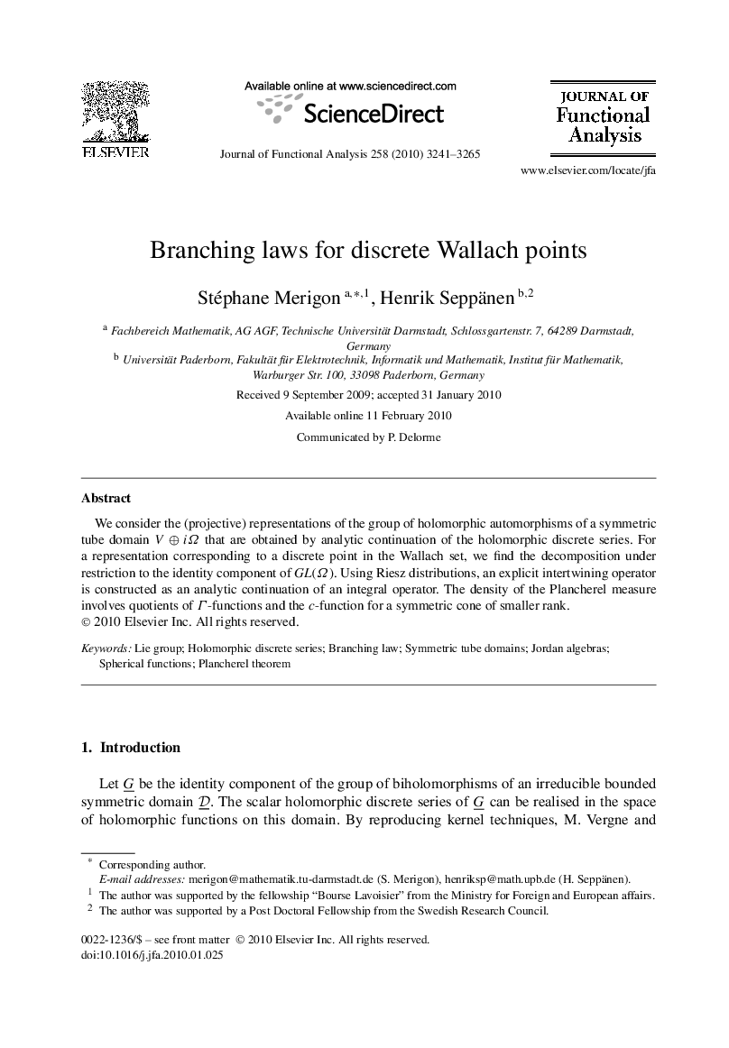 Branching laws for discrete Wallach points