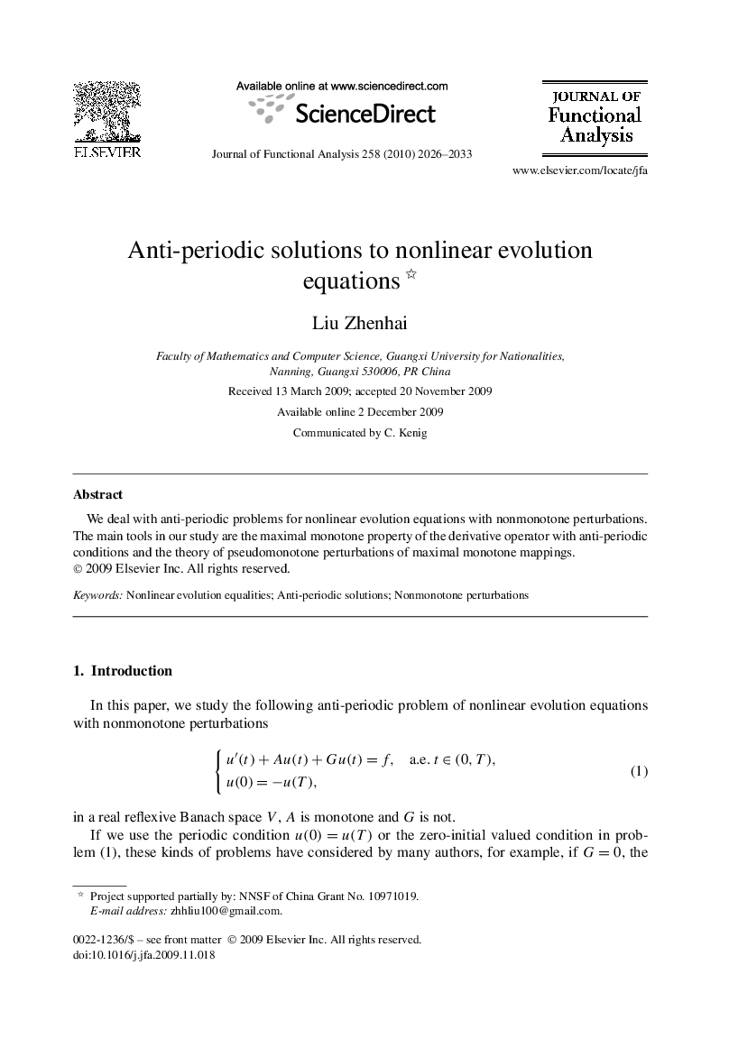 Anti-periodic solutions to nonlinear evolution equations 