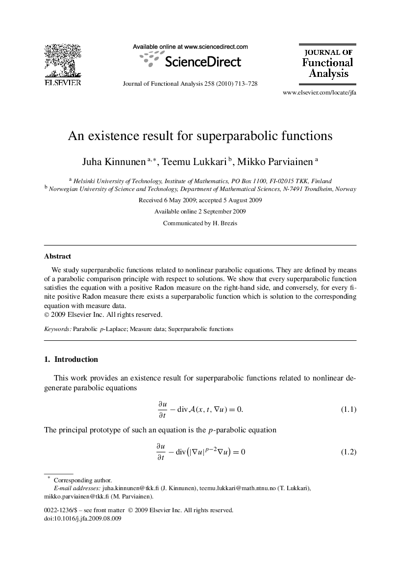 An existence result for superparabolic functions