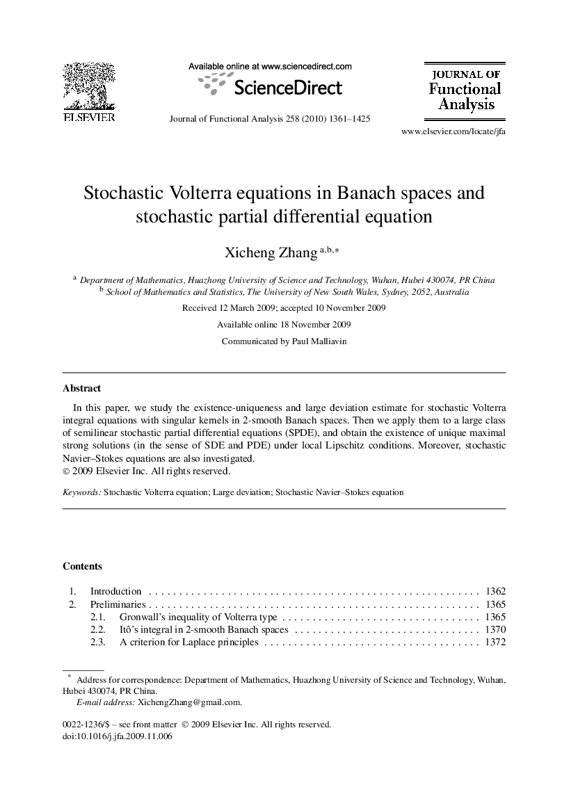 Stochastic Volterra equations in Banach spaces and stochastic partial differential equation